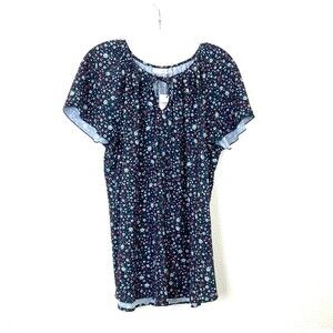 NWT Simple Fun Womens Tunic Top Size XL Black Floral V-Neck w/Tie Flutter Sleeve
